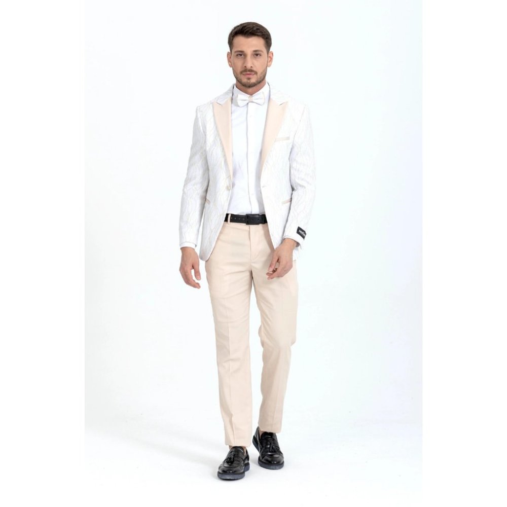 Derman White Silvery Patterned Fabric Tuxedo